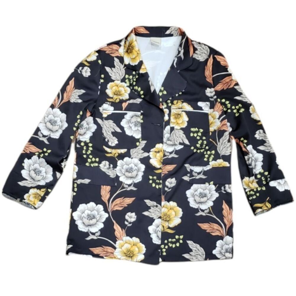 Lumina Black Floral Relaxed Straight Blazer S